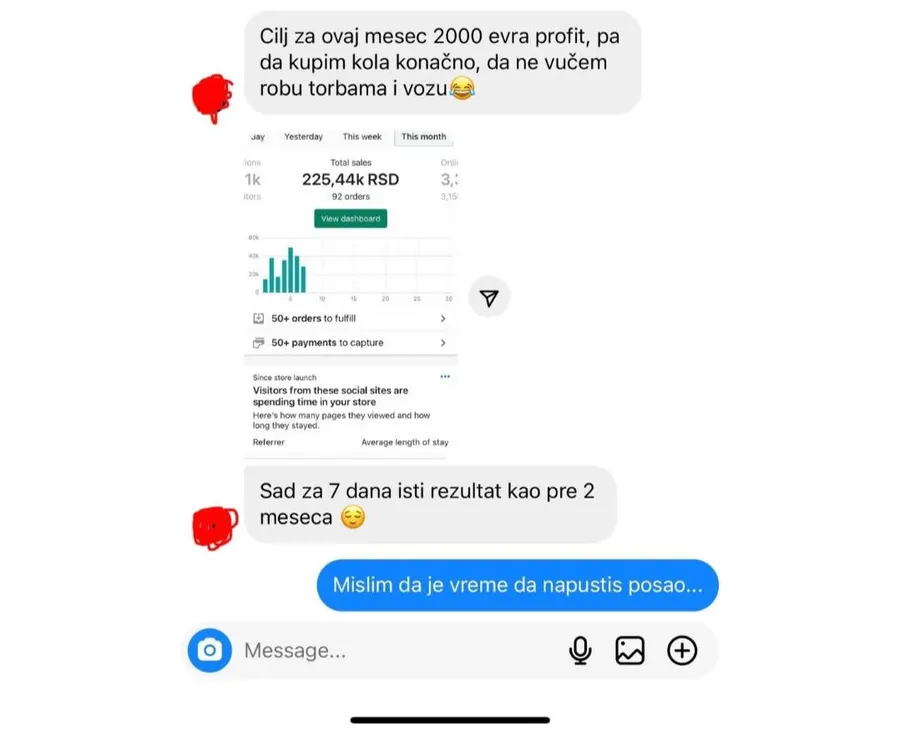 DM poruka člana: cilj 2000 evra profita mesečno i rast prodavnice