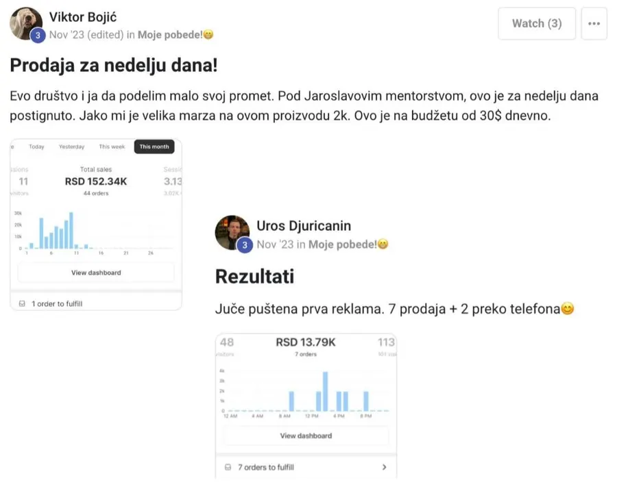 Objave članova: prodaje za nedelju dana i prva reklama sa 7 prodaja